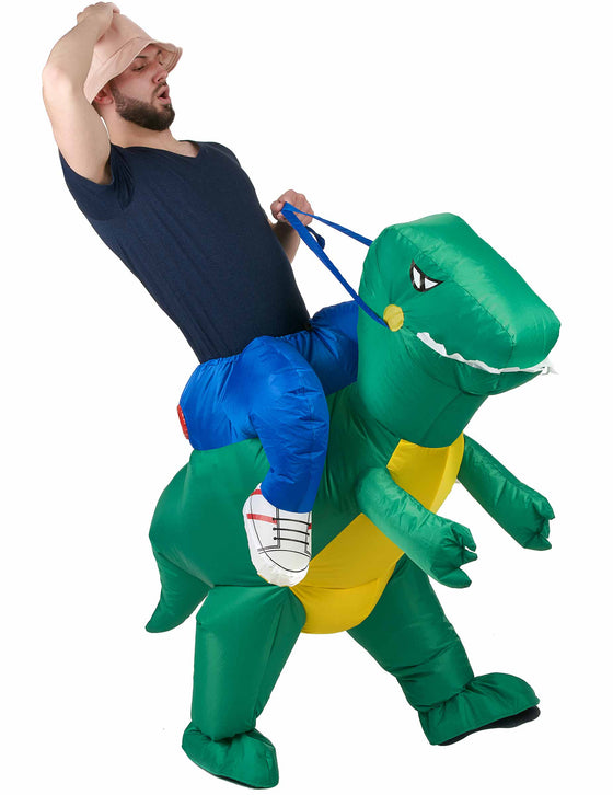 Déguisement explorateur à dos de dinosaure adulte