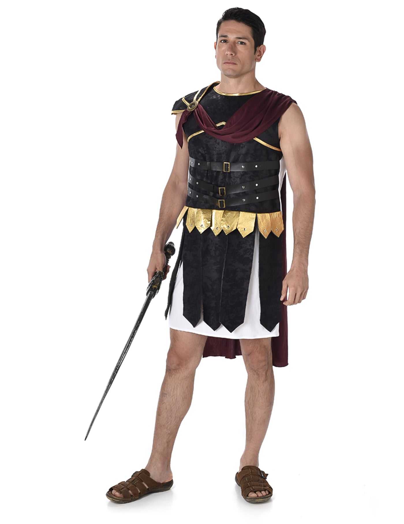 Déguisement gladiateur Romain noir et doré homme