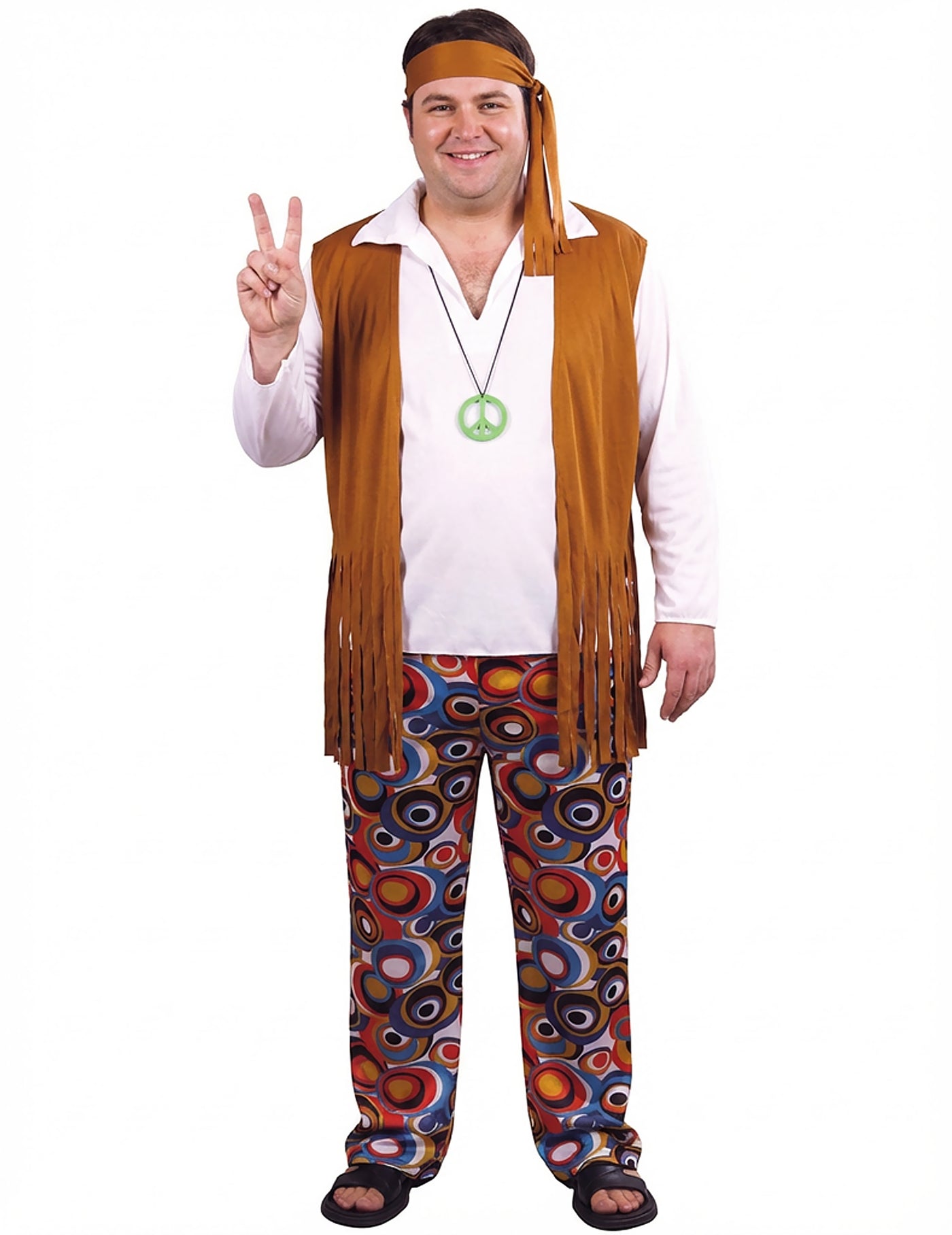 Déguisement grande taille hippie marron et blanc homme