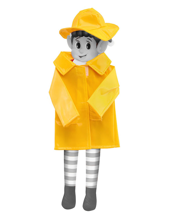 Déguisement imperméable jaune avec chapeau pour poupée lutin farceur
