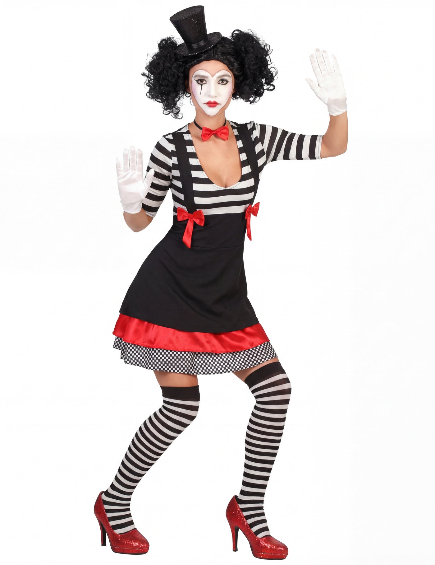 Déguisement mime robe noir et rouge femme