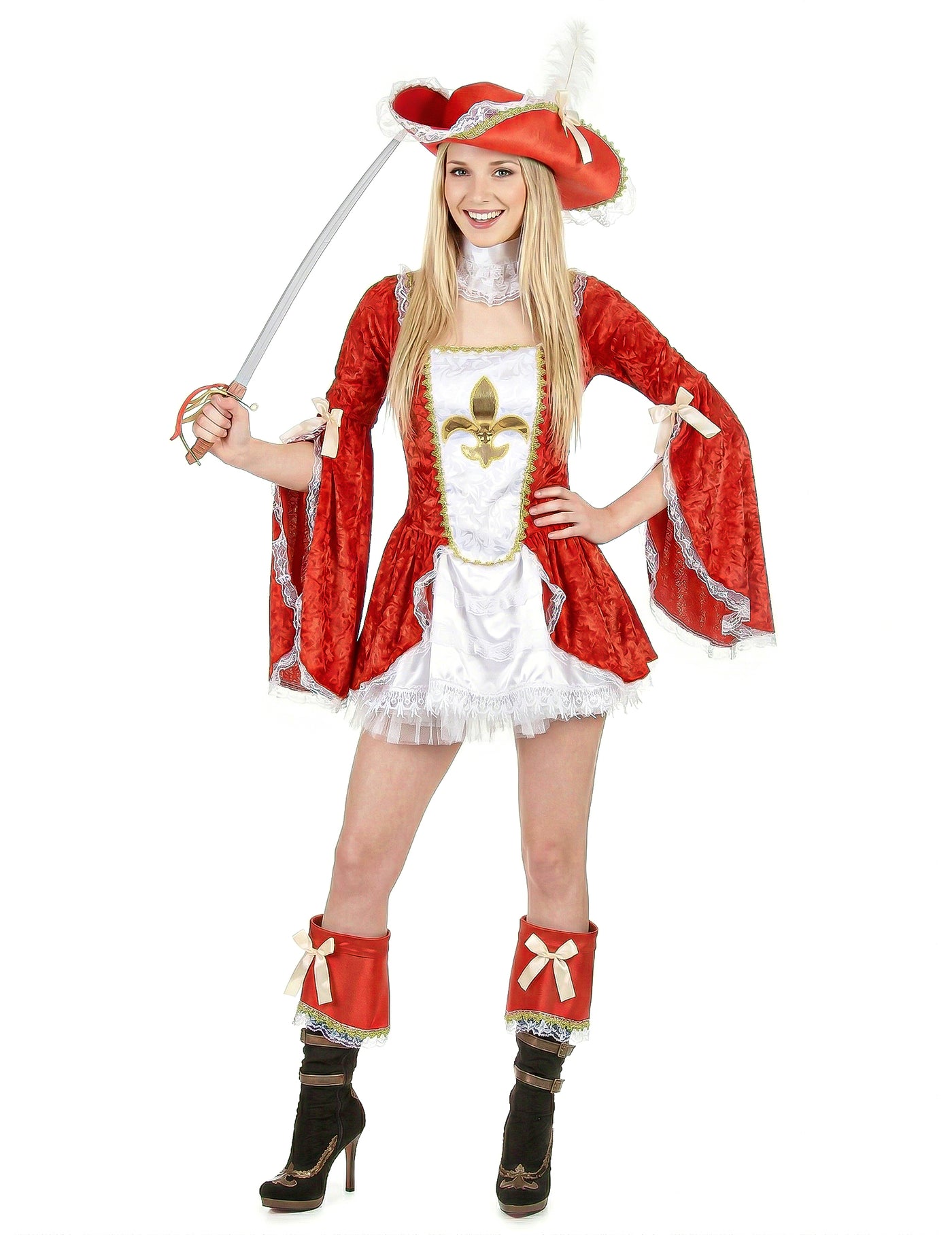 Déguisement mousquetaire sexy rouge femme