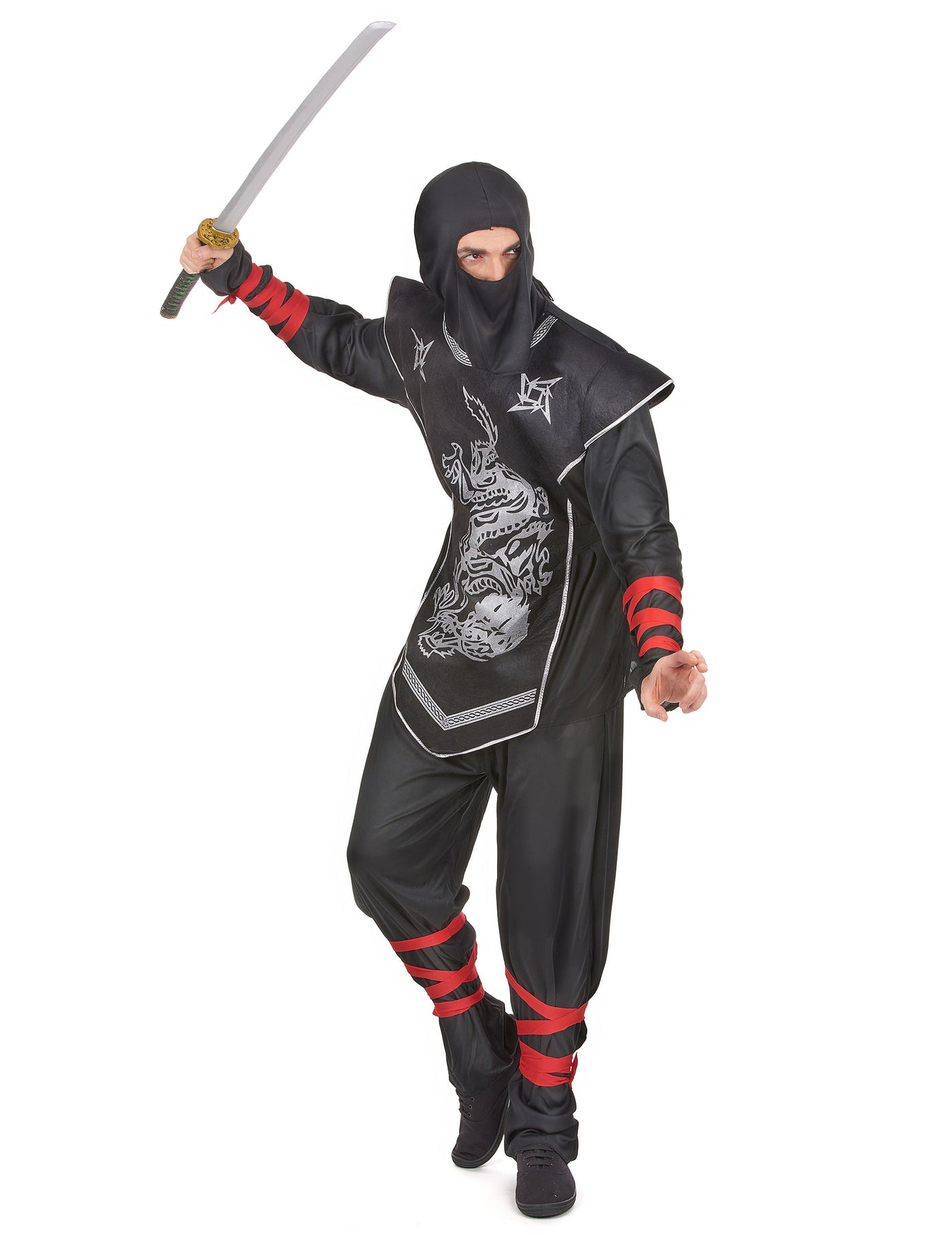 Déguisement ninja dragon argentés homme