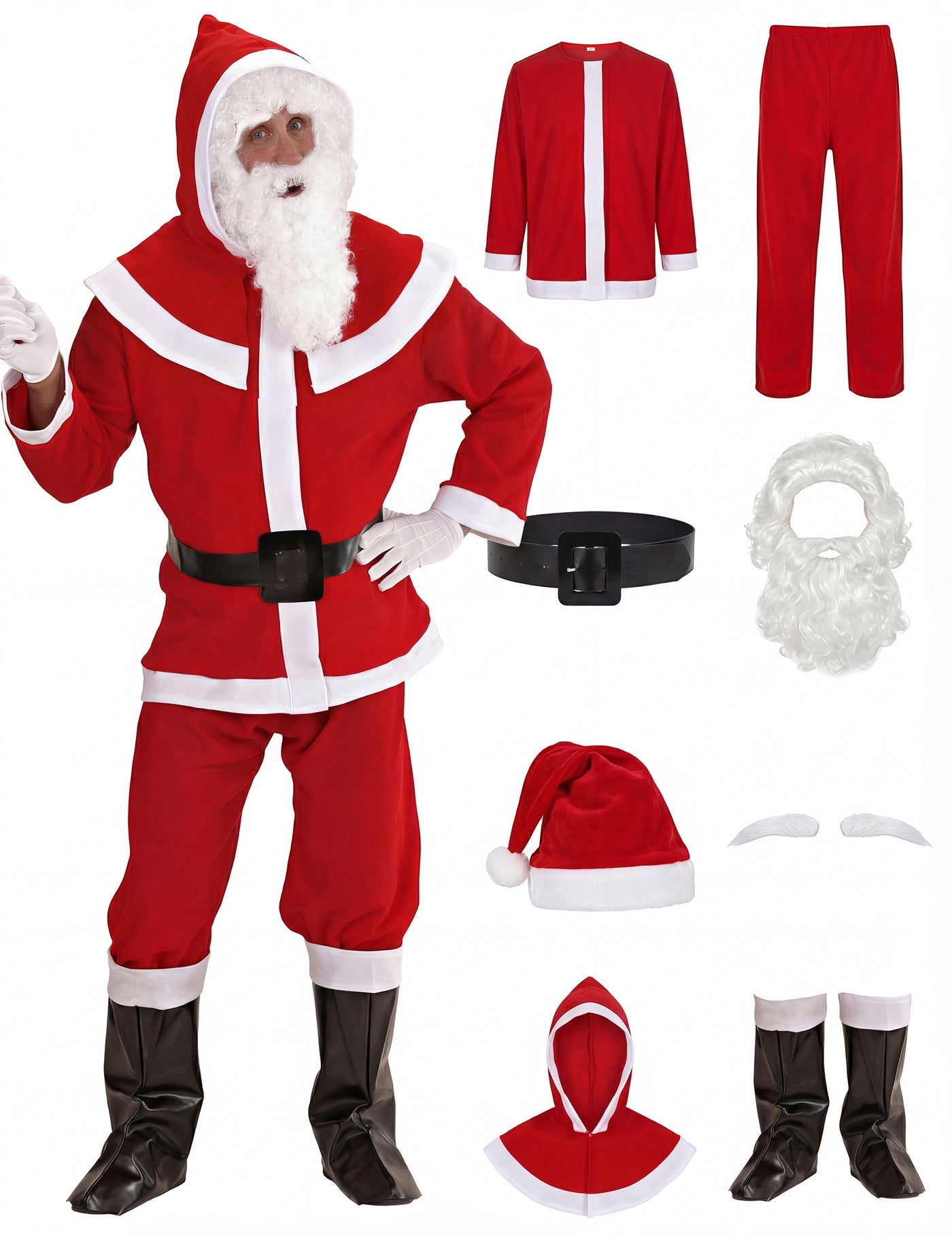 Déguisement Père Noël complet avec sourcils et barbe homme
