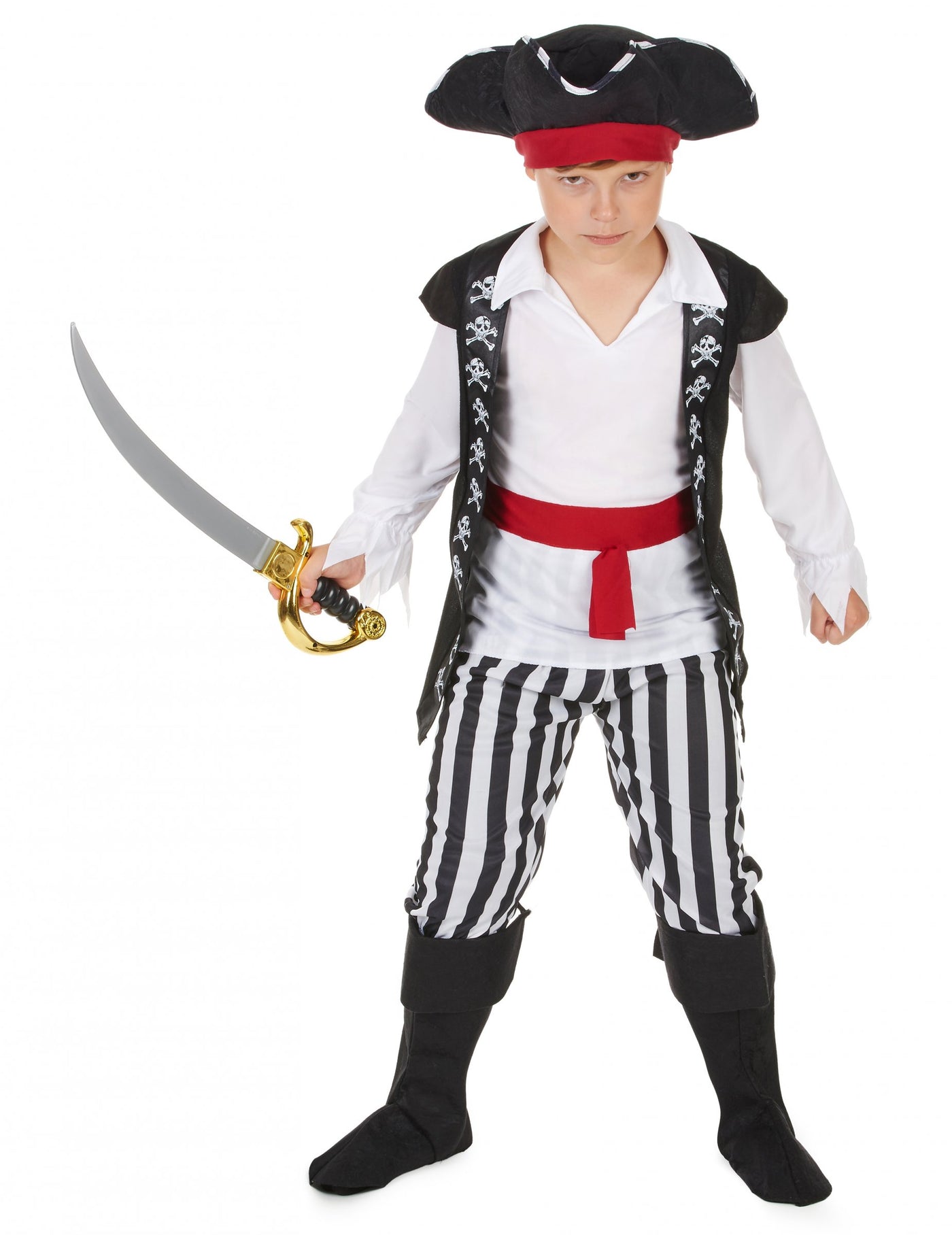 Déguisement pirate avec rayures noires et blanches garçon