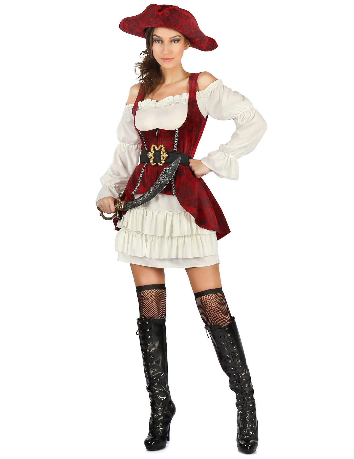 Déguisement pirate blanc et rouge femme