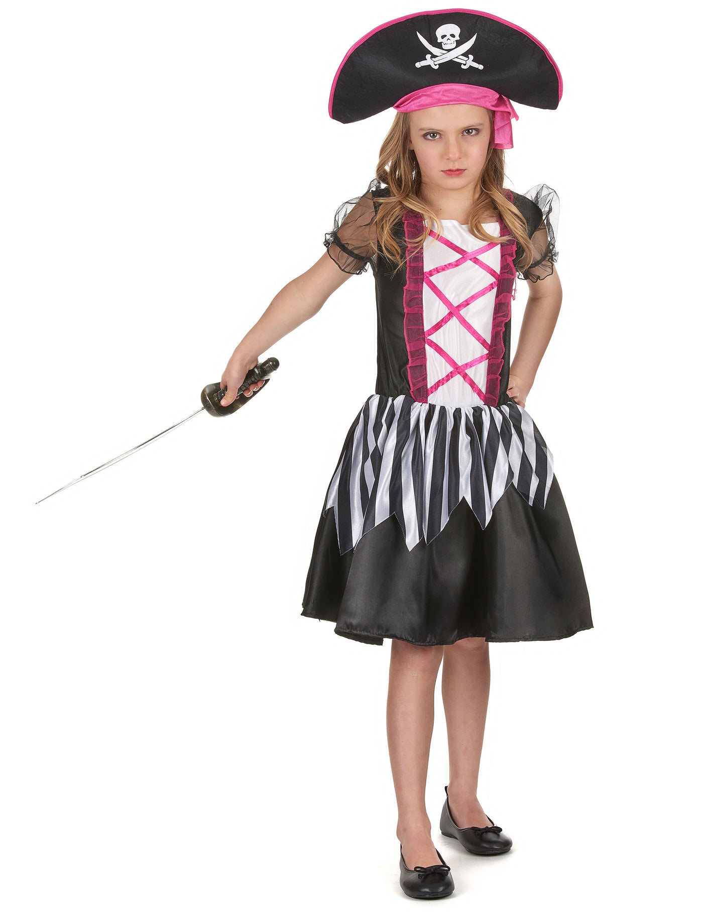Déguisement pirate rose et noir fille