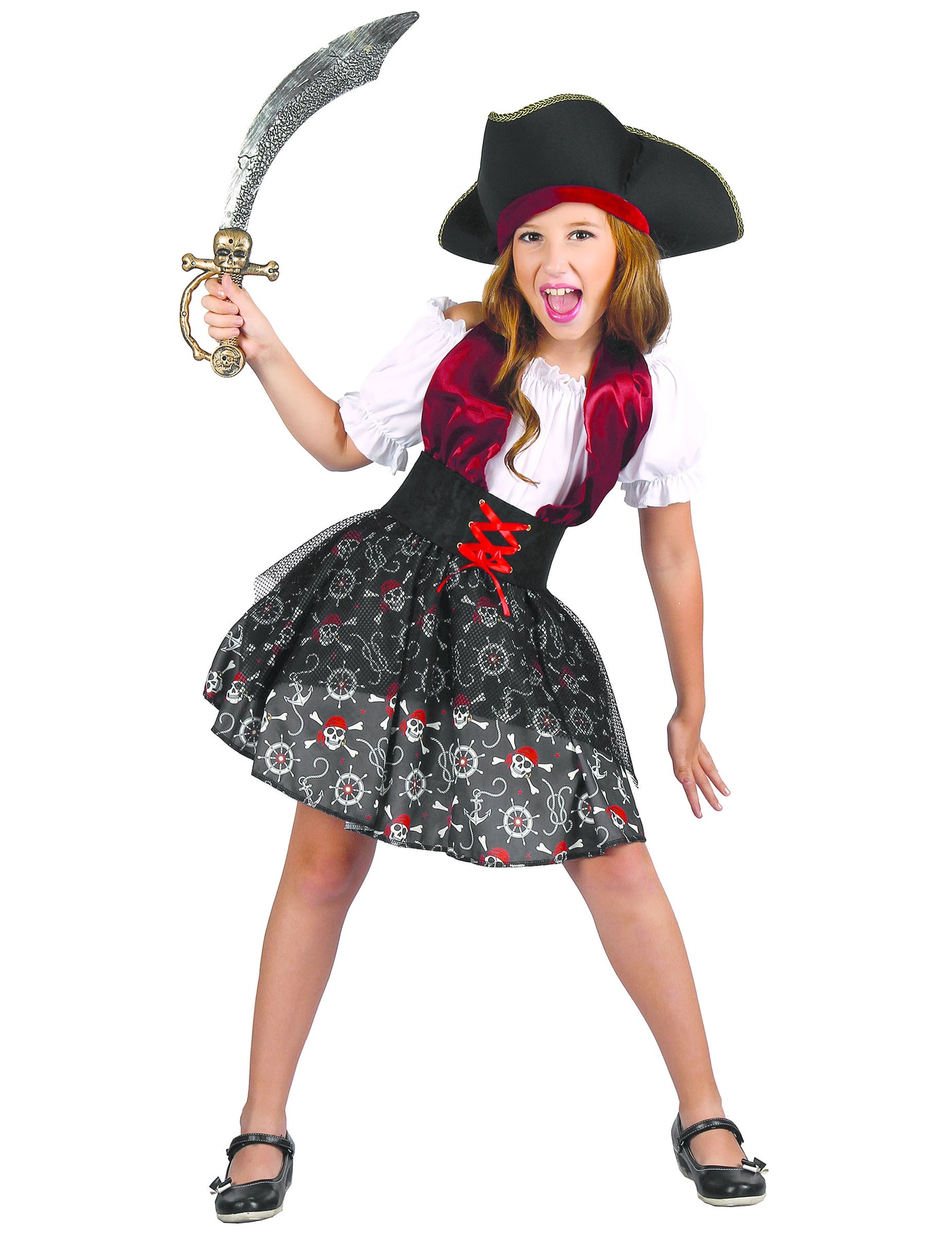 Déguisement pirate imprimé tête de mort fille