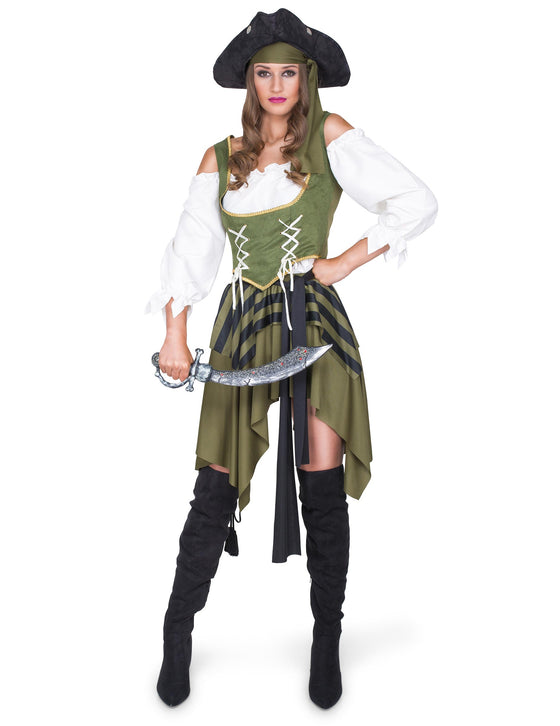 Déguisement Pirate flibustière vert femme