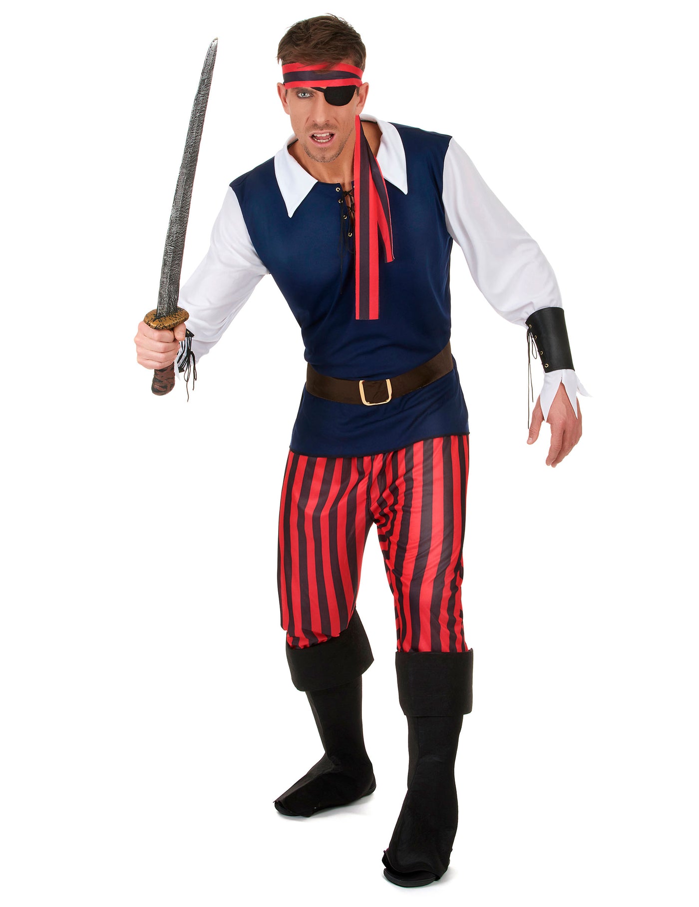Déguisement Pirate rayures rouges et noires homme