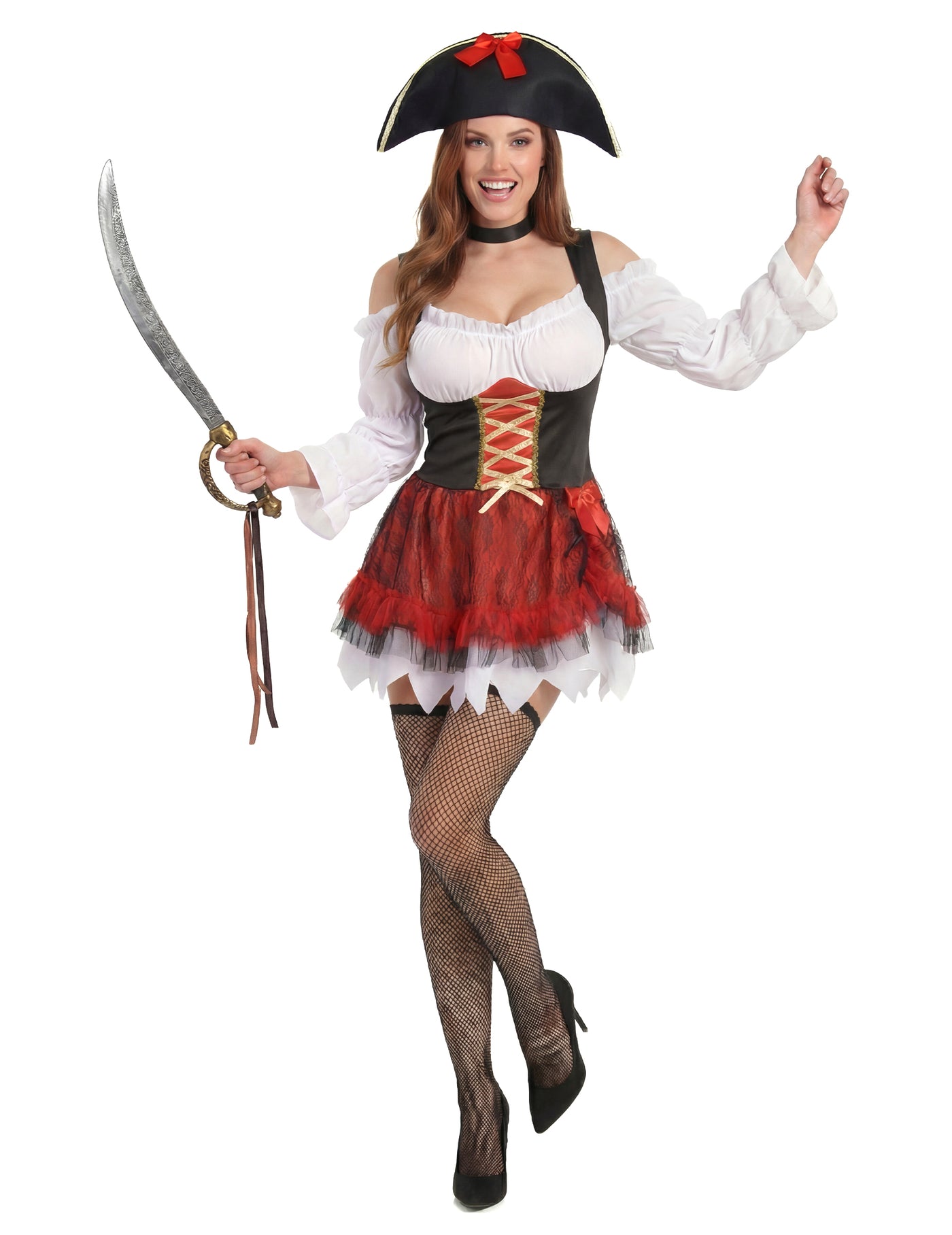 Déguisement pirate sexy blanc et rouge femme