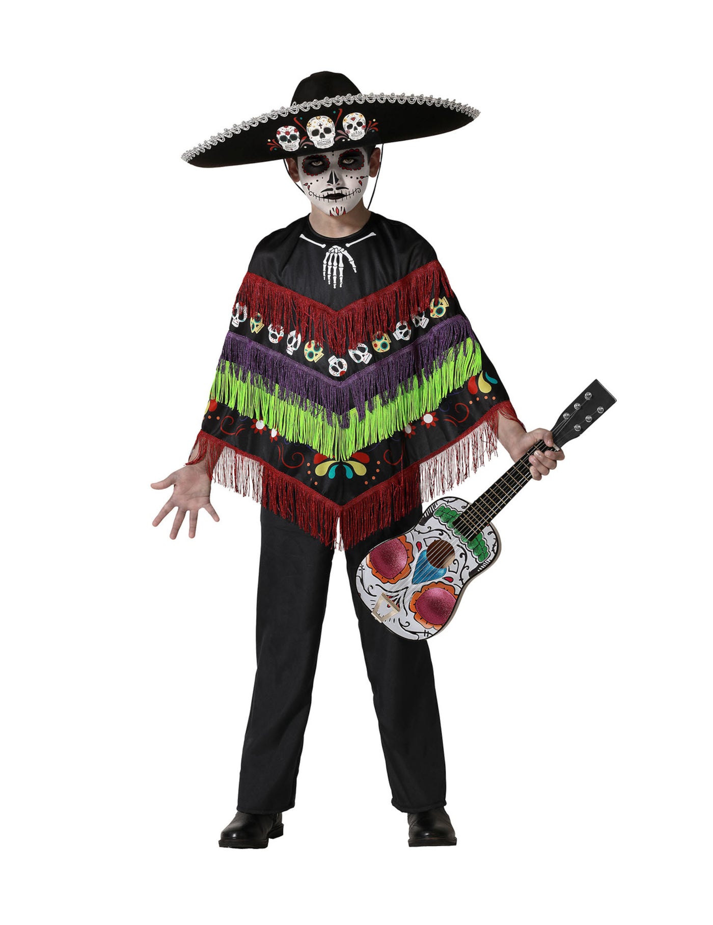 Déguisement poncho squelette Dia de los muertos enfant