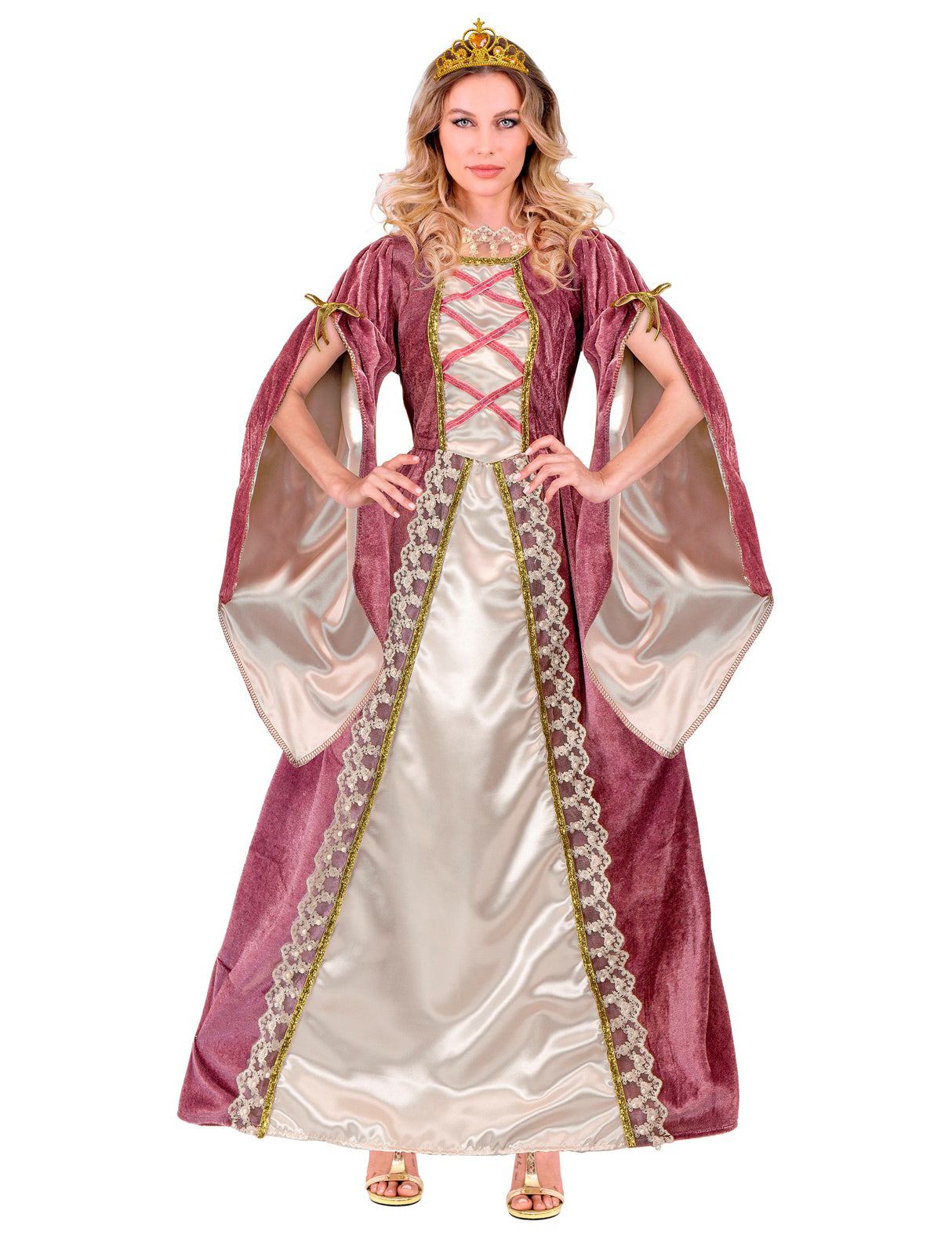 Déguisement princesse médiévale rose et blanche femme