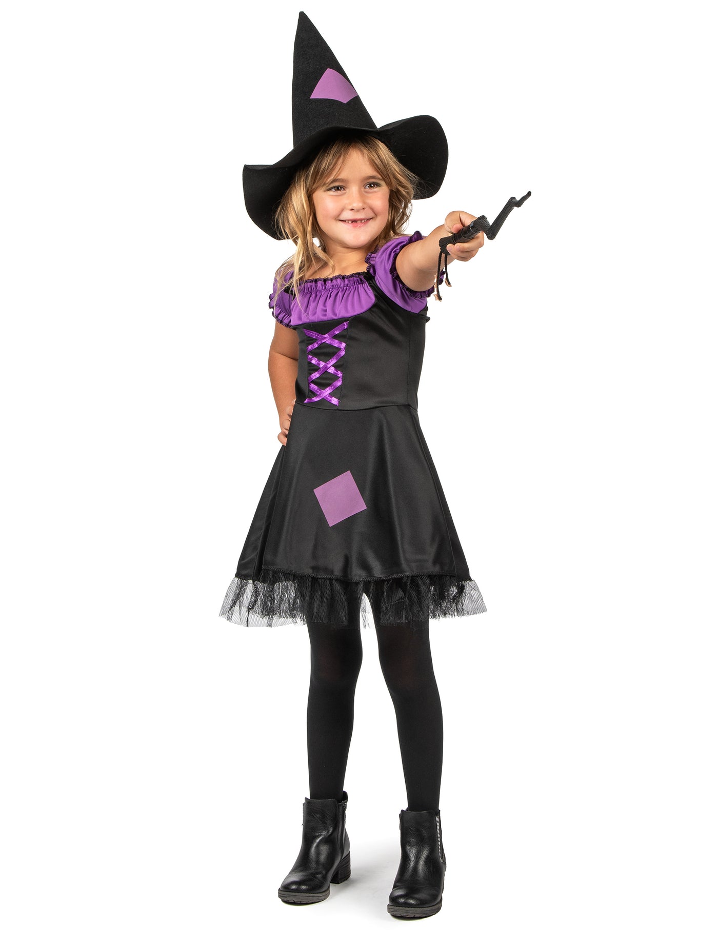 Déguisement sorcière violette avec chapeau fille