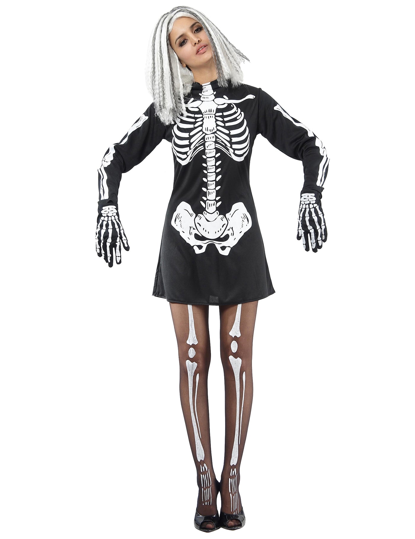 Déguisement squelette noir et blanc femme Halloween