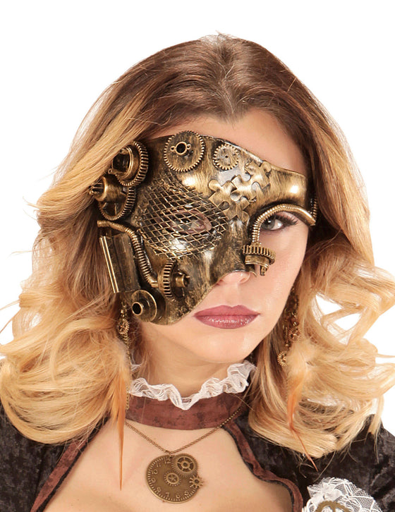 Demi masque doré rouages adulte Steampunk