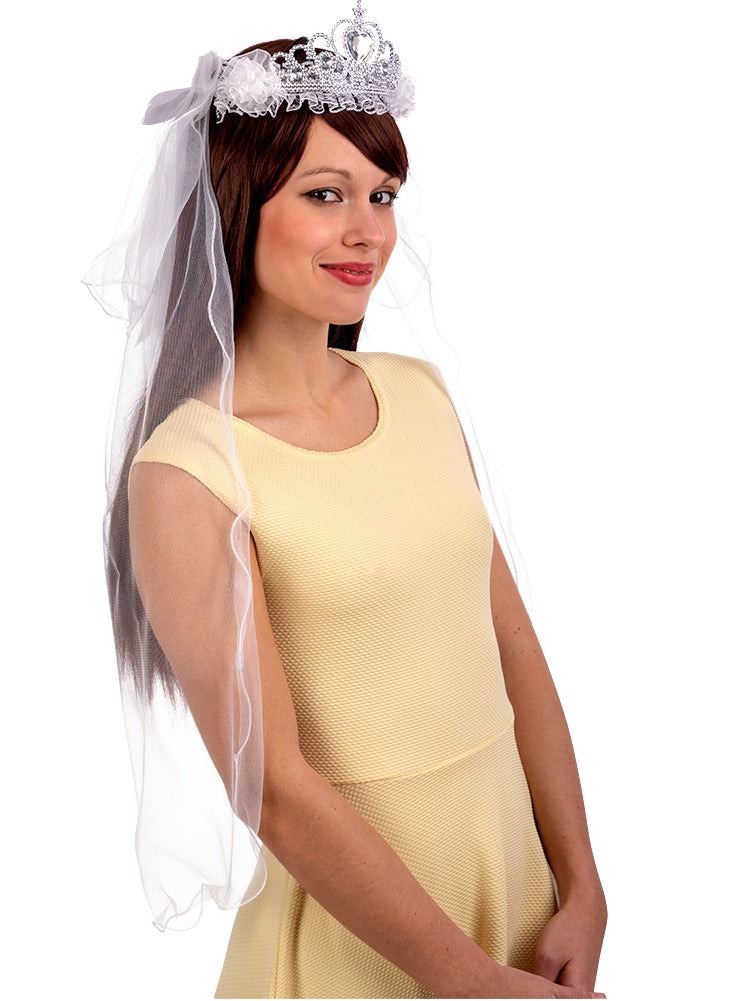 Diadème argenté avec voile de mariée