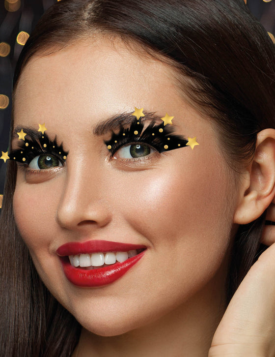 Faux-cils noirs avec étoiles dorées adulte
