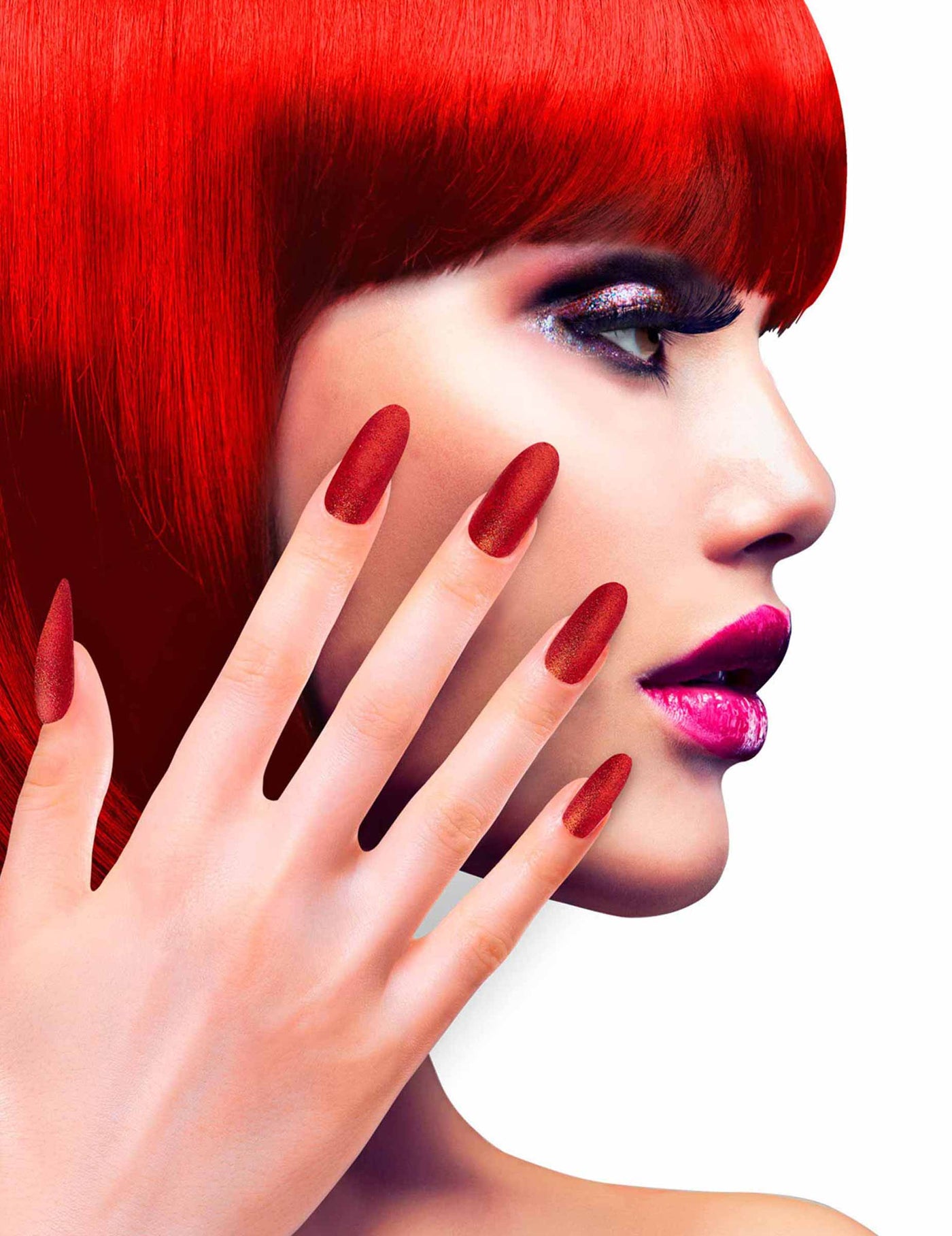 Faux ongles adhésifs rouge pailletés adulte