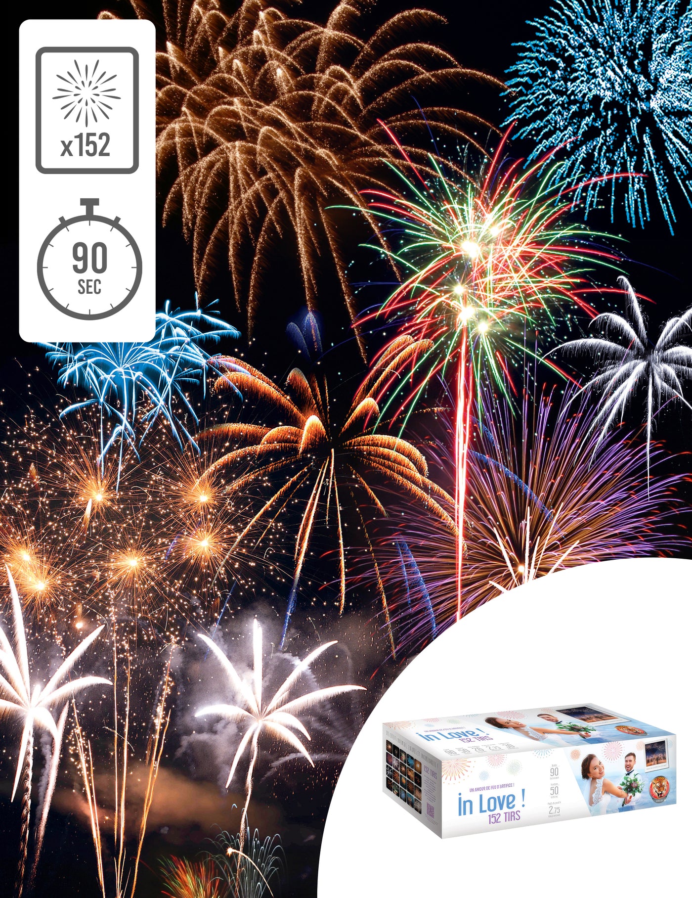 Feu d'artifice Spécial Mariage 152 tirs 90 sec