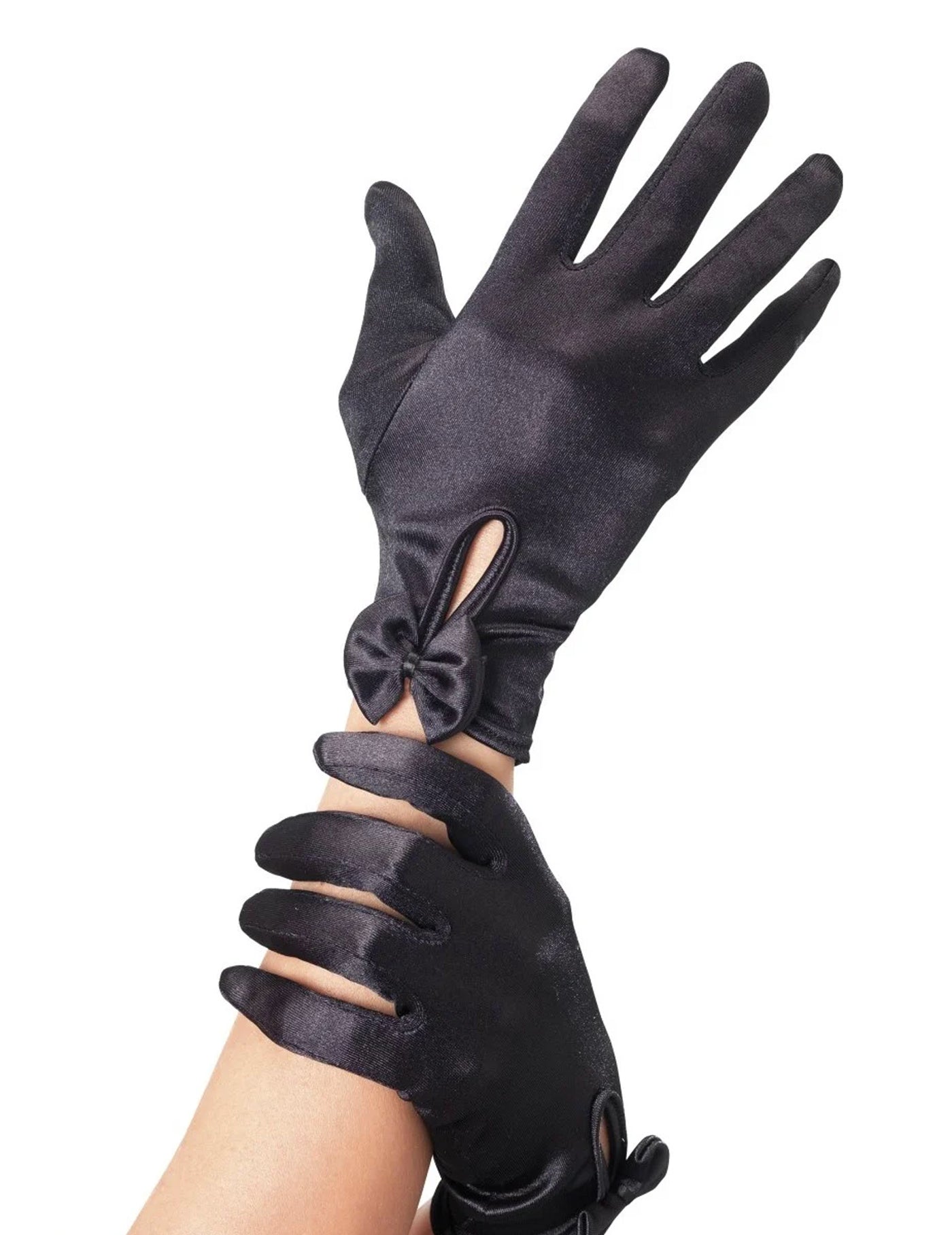 Gants courts noirs avec noeud femme