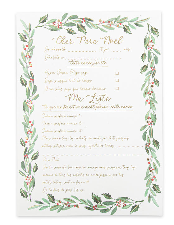 Grande lettre au Père Noël avec enveloppe tradi chic 21 x 28,5cm thème floral