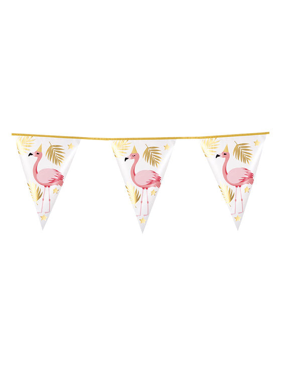 Guirlande 10 fanions Flamant Tropic en plastique 30 x 20 cm