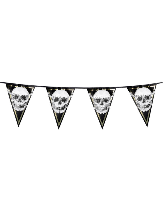 Guirlande 10 fanions en plastique Pirate Jolly Roger 30 x 20 cm
