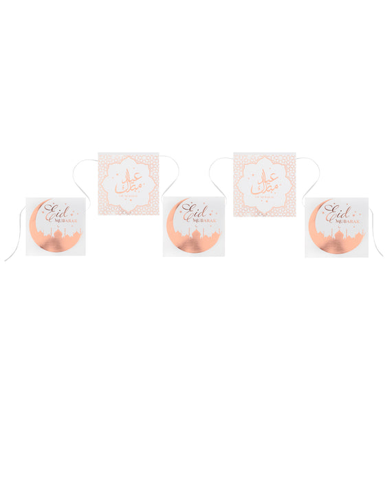 Guirlande 12 fanions en carton eid mubarak rose gold 5 m pour l'aïd
