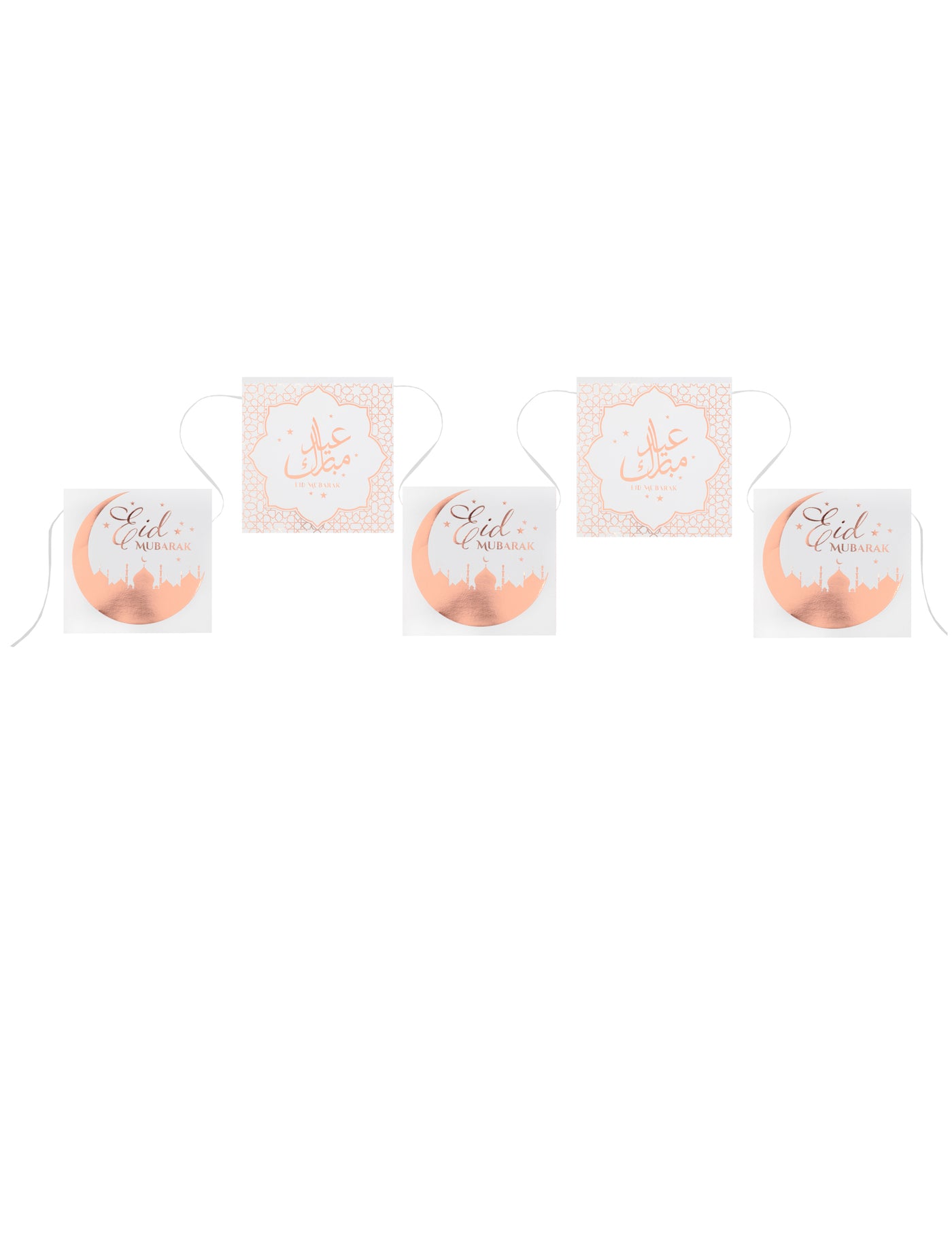Guirlande 12 fanions en carton eid mubarak rose gold 5 m pour l'aïd