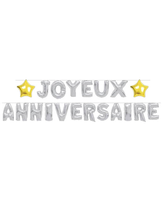Guirlande ballons Joyeux Anniversaire argentée 6m