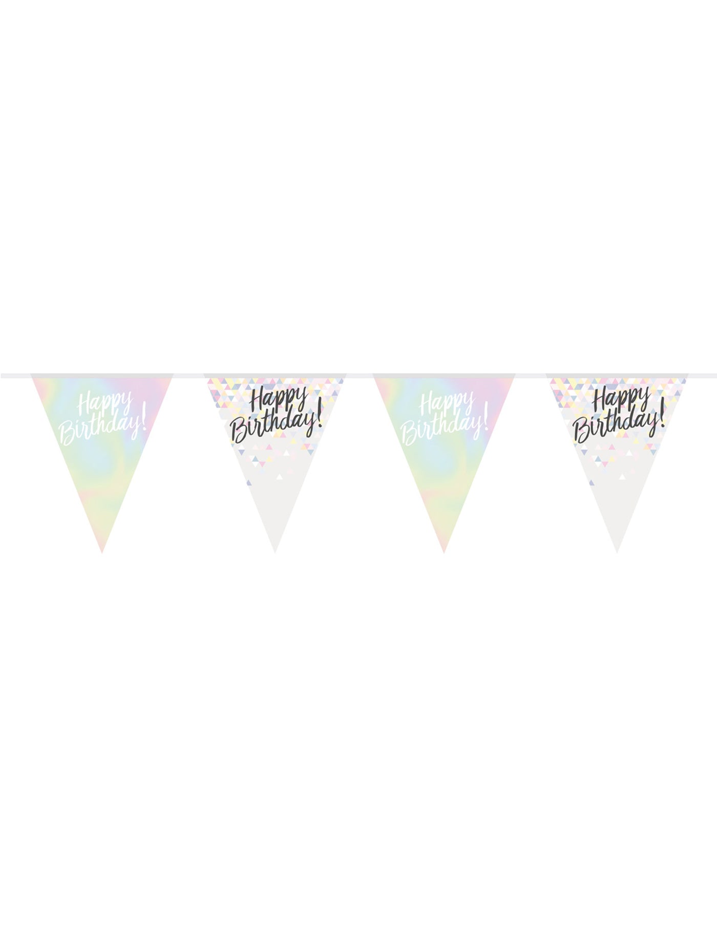 Guirlande fanions en plastique happy birthday irisée 4 m pastel