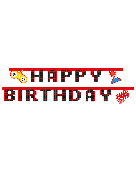 Guirlande en carton Happy Birthday Gaming Party 2 m