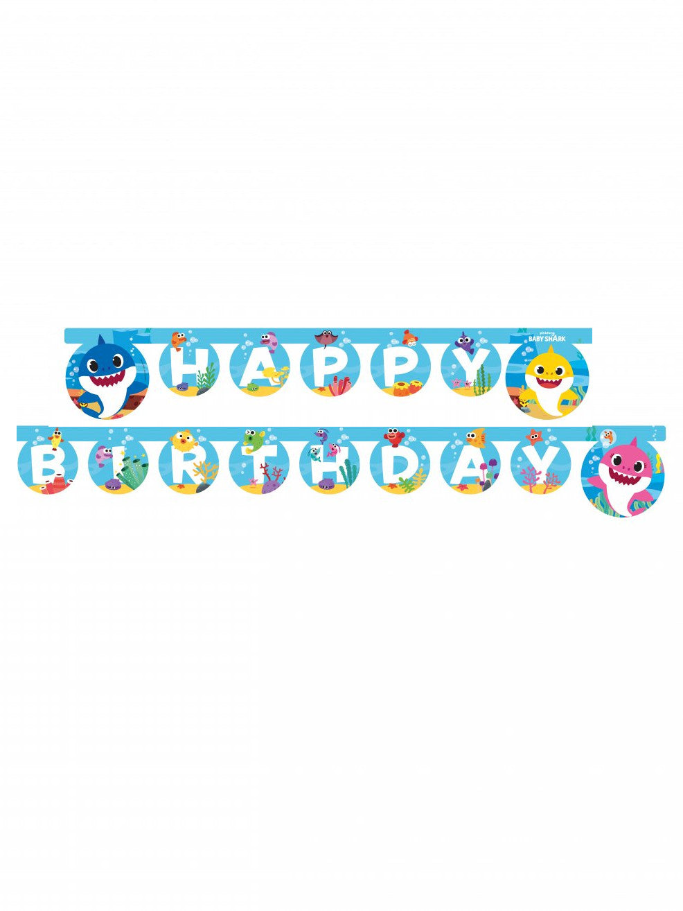 Guirlande en papier Happy Birthday Baby Shark 2 m