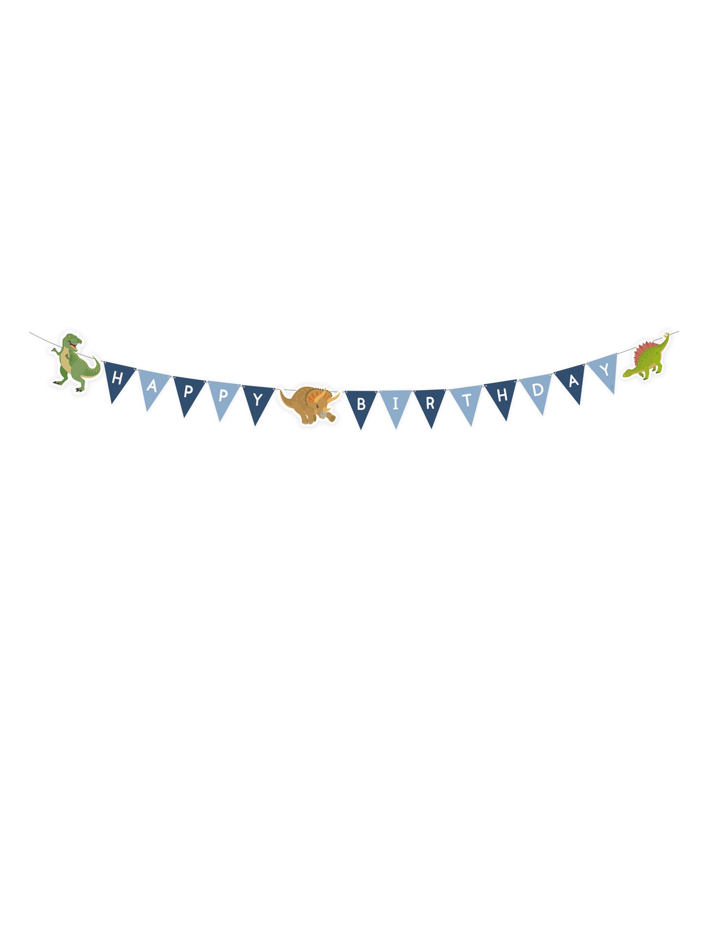 Guirlande happy birthday grands dinosaures bleue 180 cm à fanions
