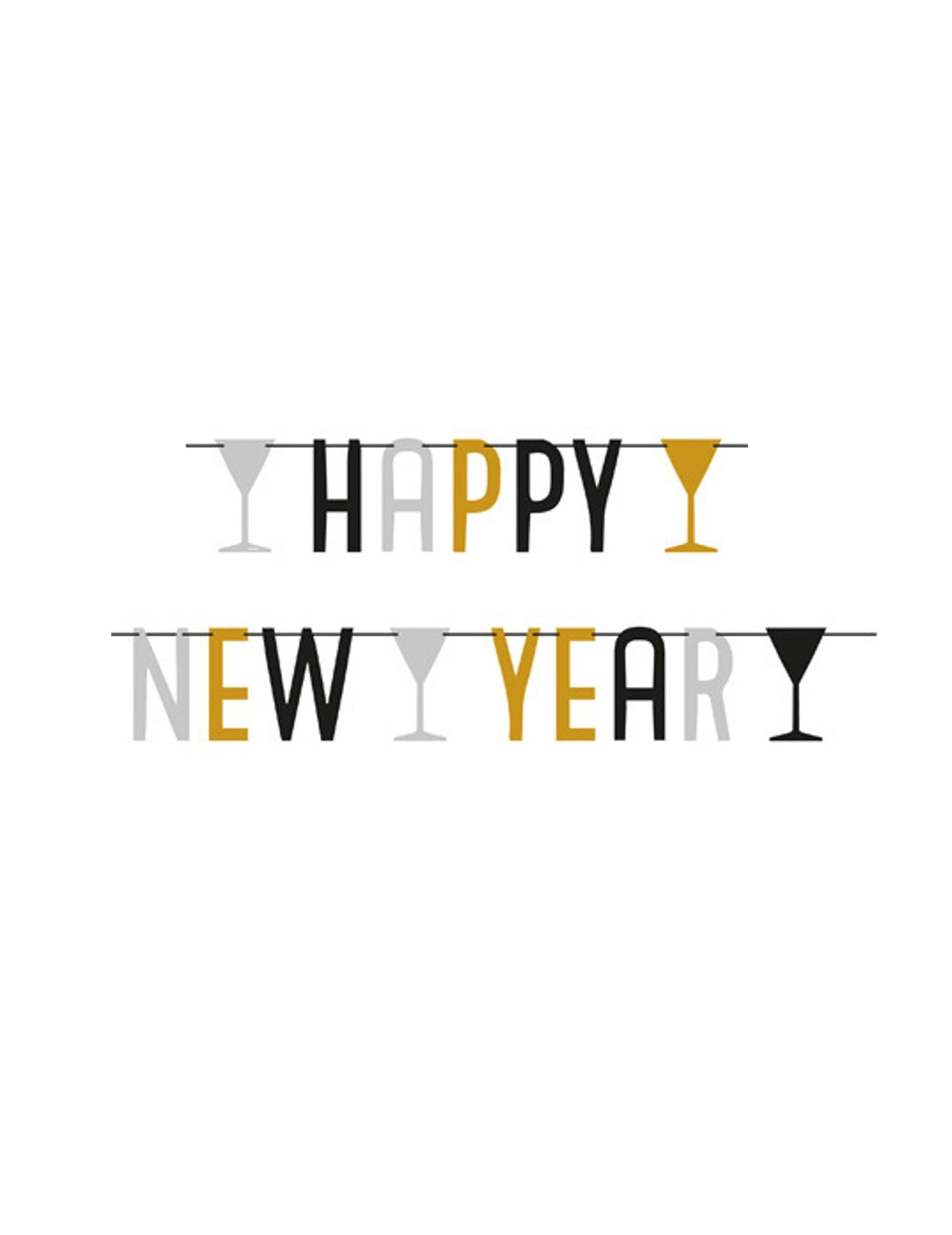 Guirlande happy new year argent noir et doré