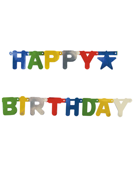 Guirlande métallisée happy birthday multicolore 1,56 m articulée
