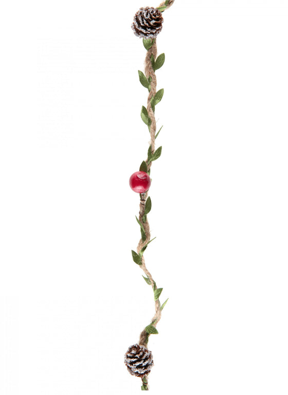 Guirlande naturelle rouge sapin et pommes de pin 110 cm avec baies