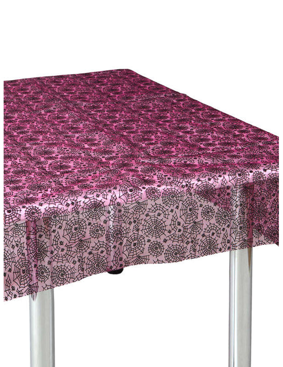 Nappe toile d'araignée rose et noire 147x147cm Halloween