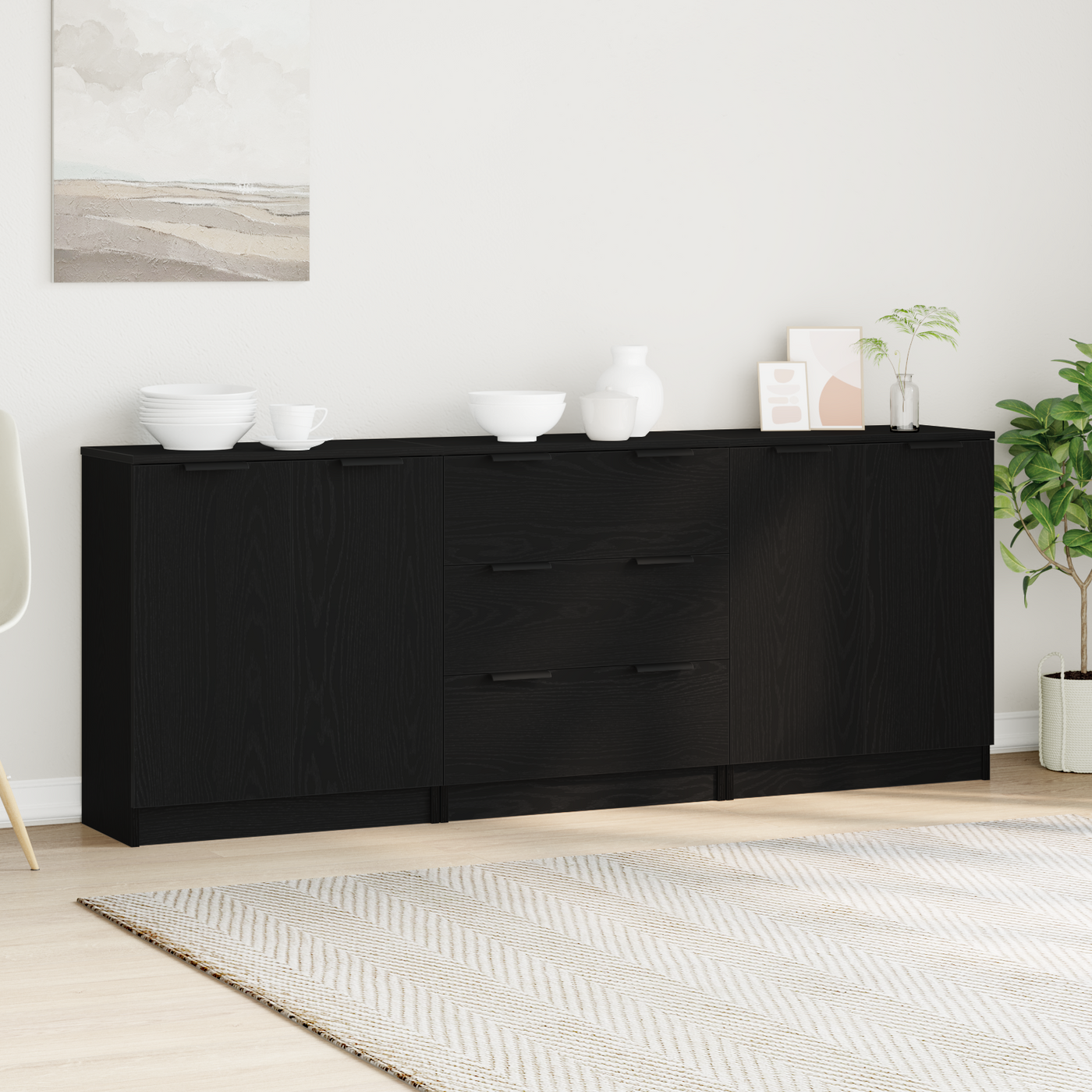 vidaXL Buffet 3 pcs Chêne noir 180 x 30 x 70 cm Bois d'ingénierie