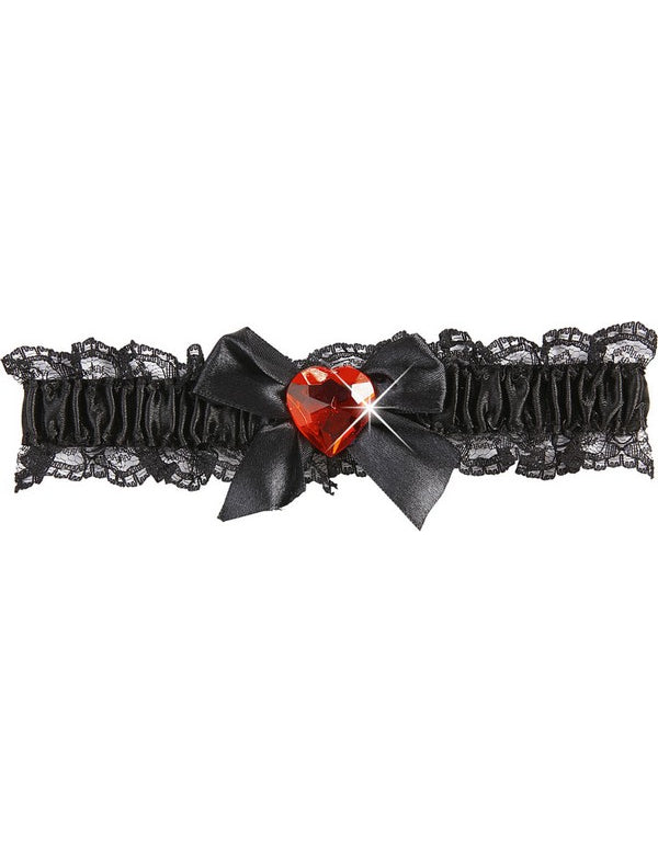 Jarretière sexy dentelle noire cœur rouge femme