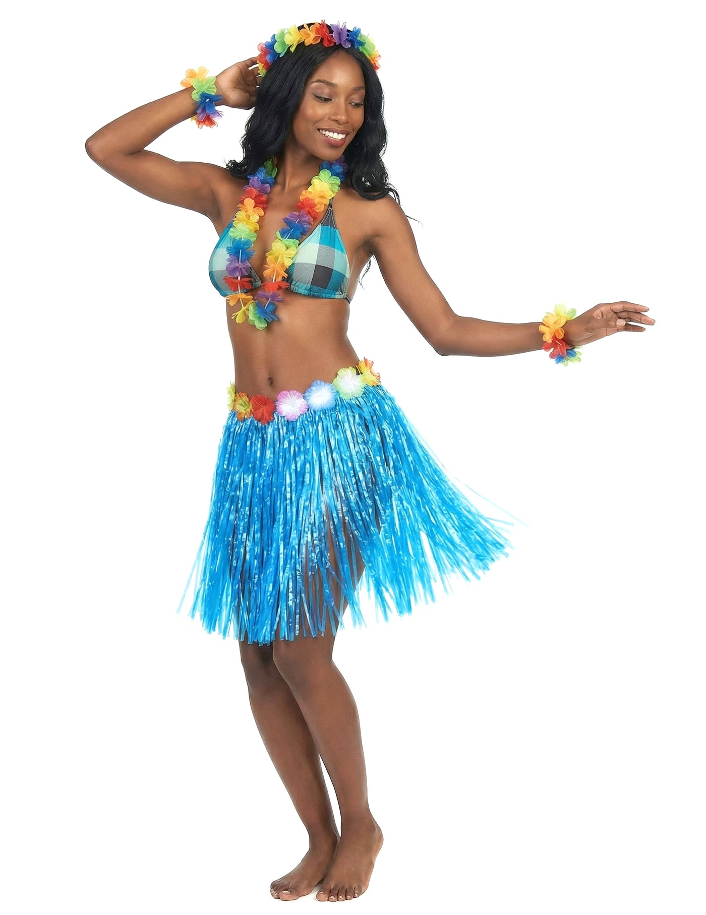 Jupe hawaïenne courte bleue adulte