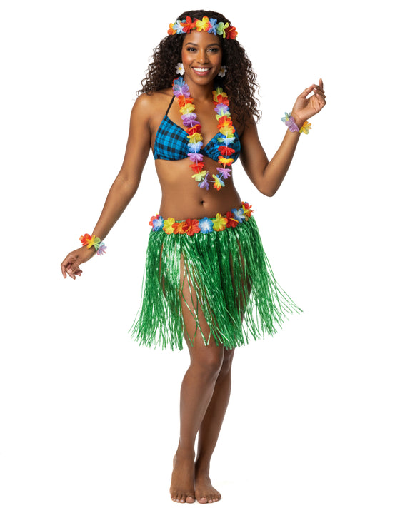 Jupe hawaïenne courte verte adulte