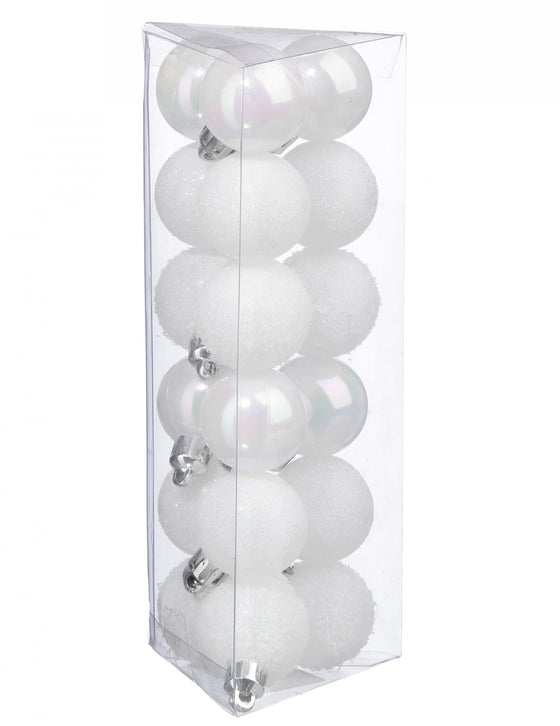 18 mini boules de Noël blanches 3 cm pailletées et mates