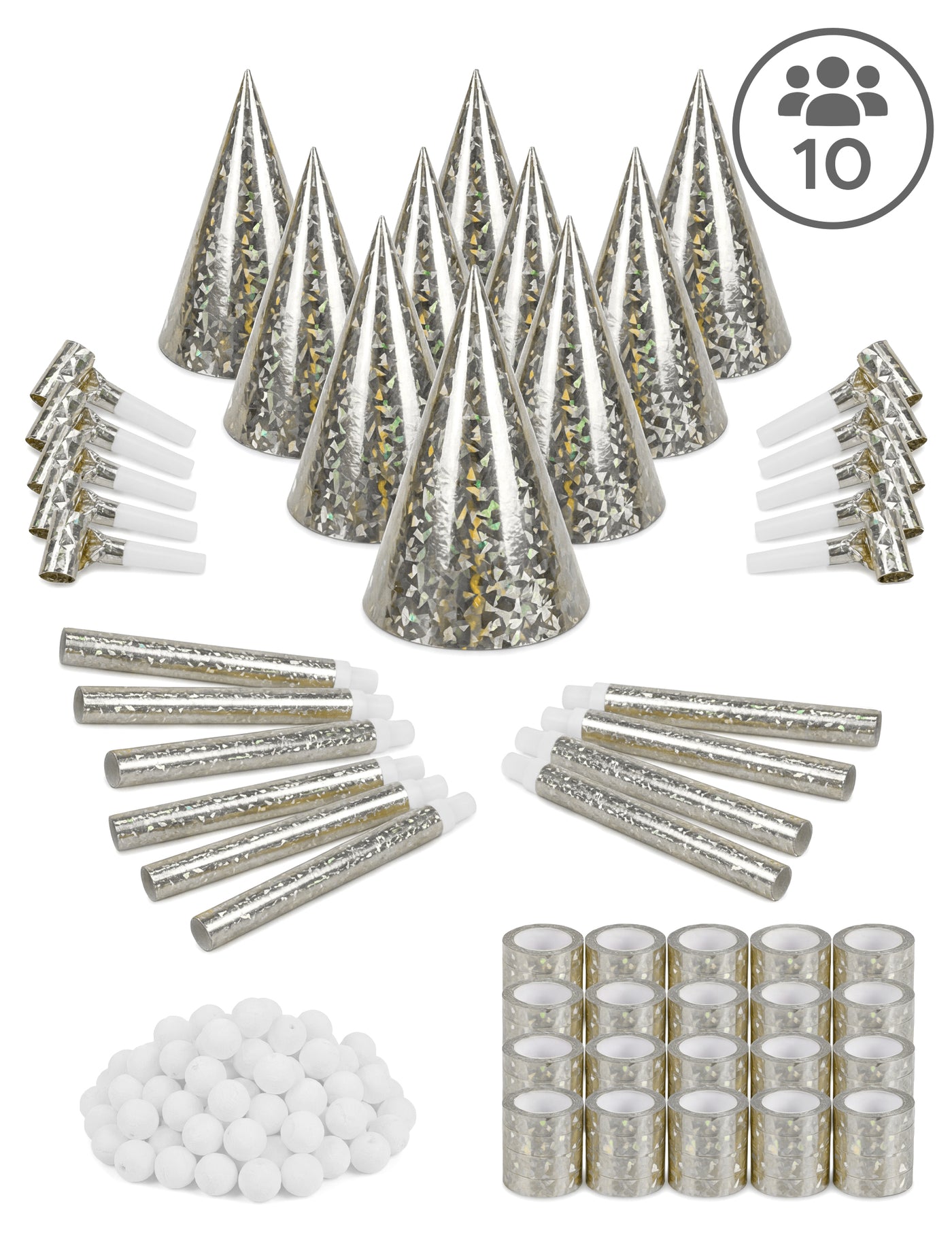 Kit cotillons argentés 10 personnes