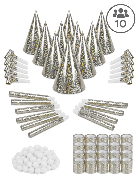 Kit cotillons argentés 10 personnes
