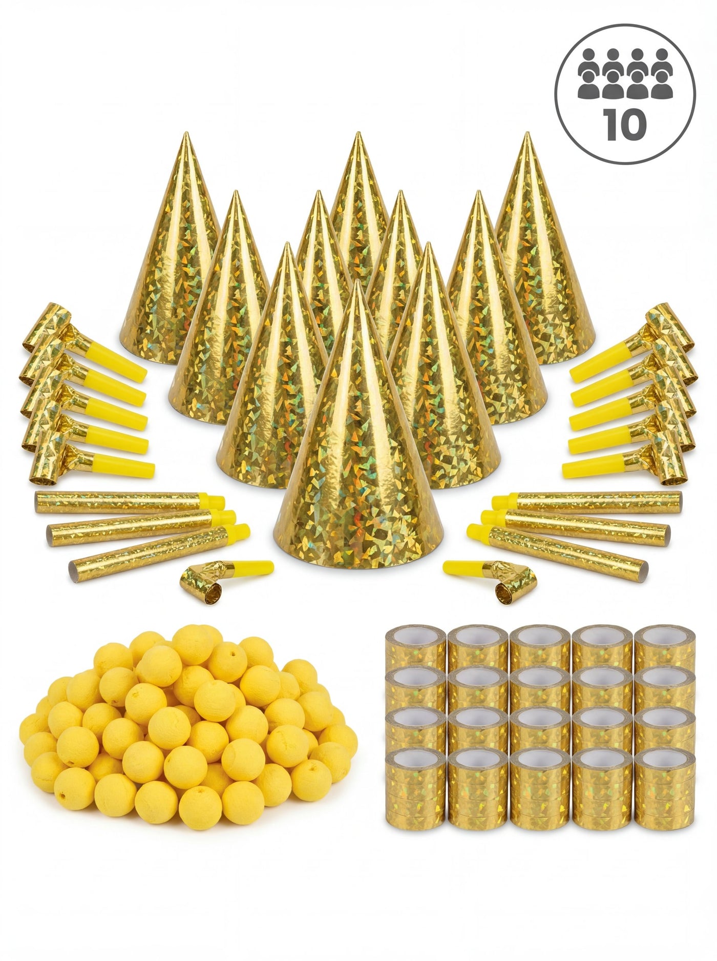 Kit cotillons dorés 10 personnes