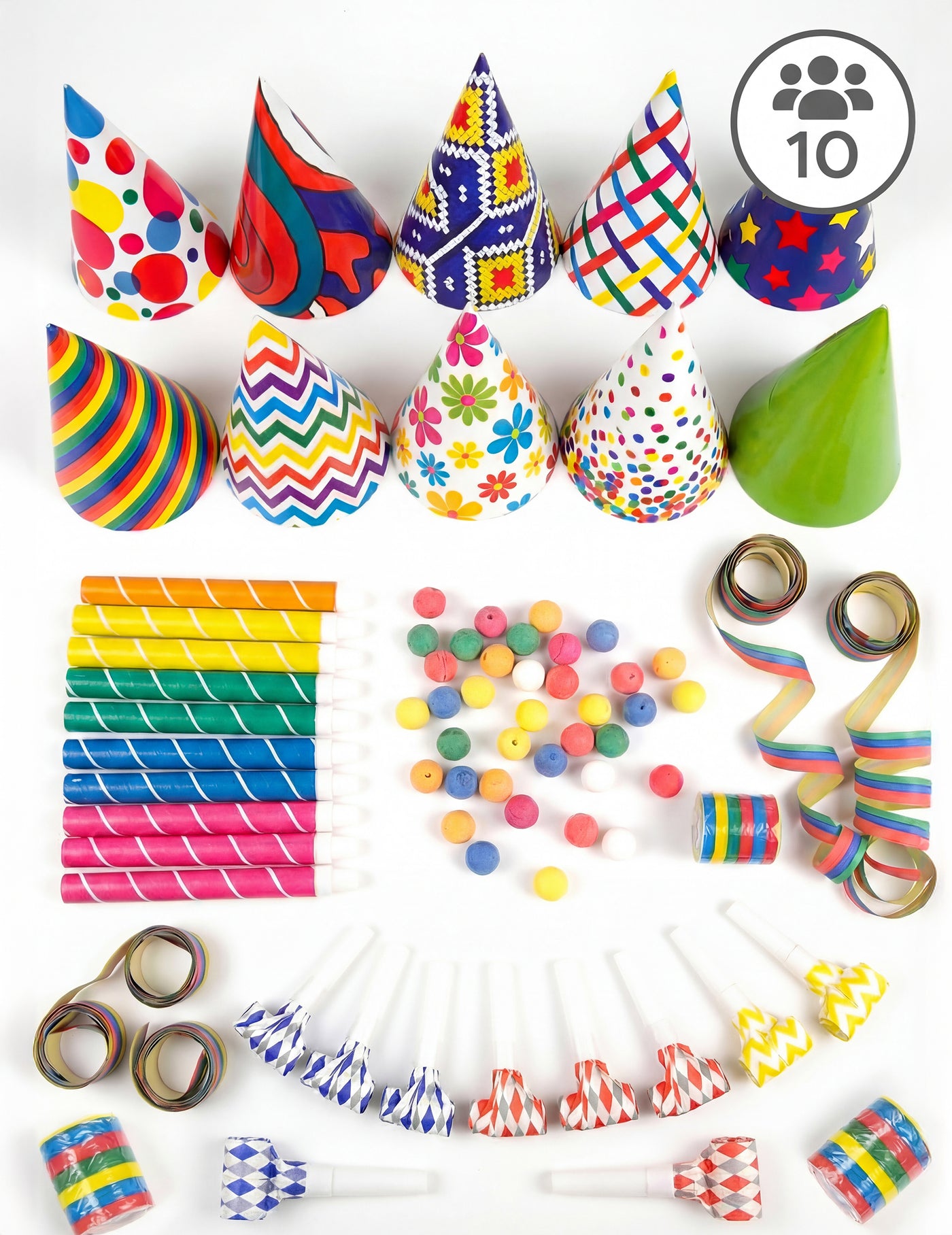 Kit cotillons multicolores 10 personnes