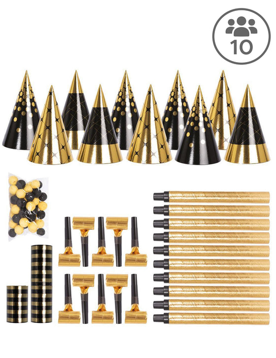 Kit cotillons noir et doré 10 personnes