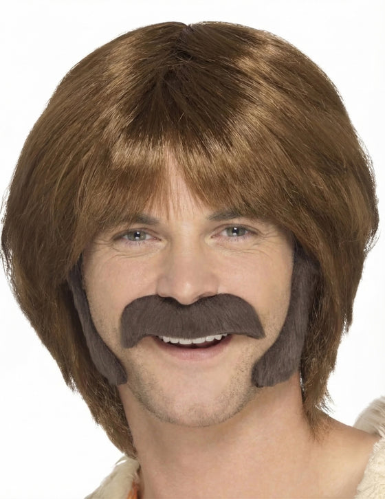 Kit hippie brun avec moustache et pattes homme